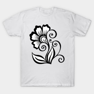 Monochrome Floral Design Element in Doodle Line Style T-Shirt